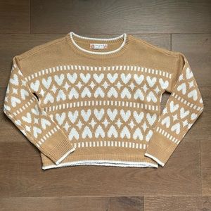 NWT Jolie & Joe Girls lightweight Knit Sweater Size Large 14 Camel Hearts